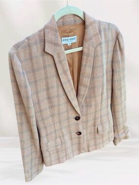 Vintage Giorgio Armani Le Collezioni Windowpane Blazer Made in Italy Sz 10/M